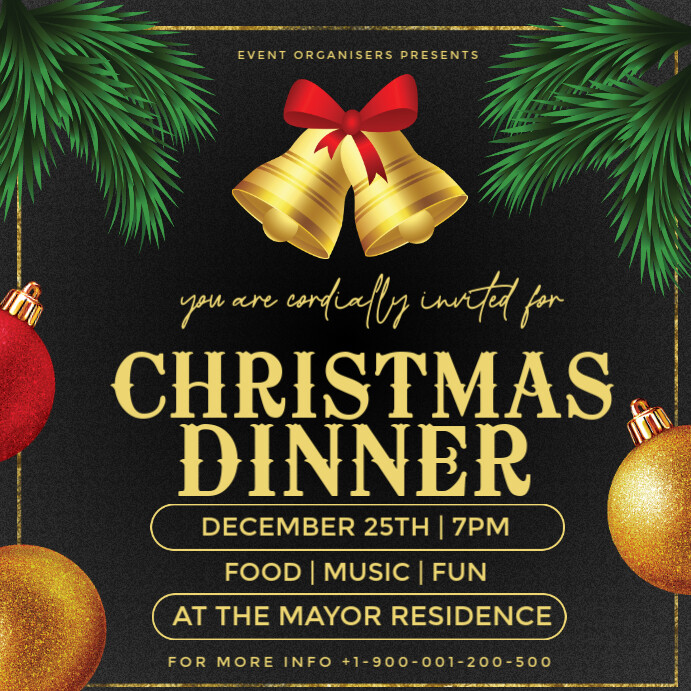 Black Maximalist Christmas Dinner Flyer Instagram Post template
