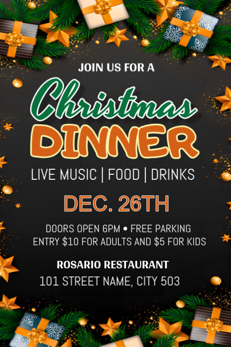 Black Maximalist Christmas Dinner Invite  Poster 海报 template
