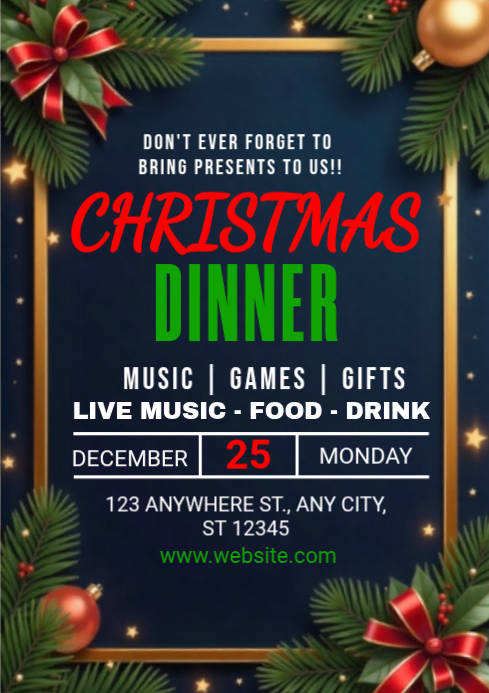 Black Maximalist Christmas Dinner Party A4 Template | PosterMyWall