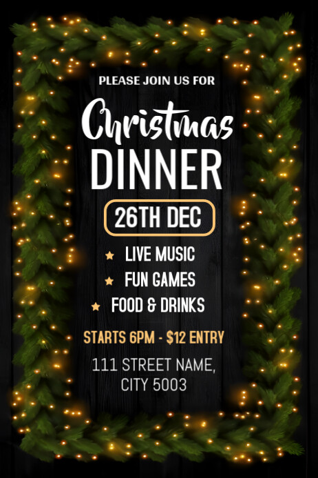 Black Maximalist Christmas Dinner Poster Template | PosterMyWall