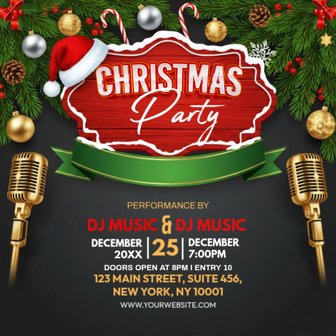 Black Maximalist Christmas Dj Party Instagram Post Template | PosterMyWall