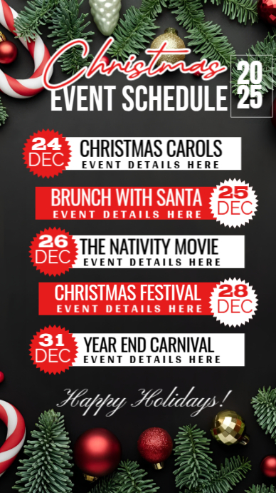 Black Maximalist Christmas Event Schedule Instagram Story Template ...