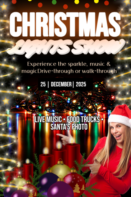 Black Maximalist Christmas Lights Show Poster Template | PosterMyWall