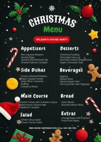 Black Maximalist Christmas Menu A6 template