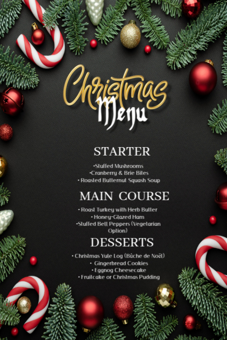 Black Maximalist Christmas Menu Poster Template | PosterMyWall