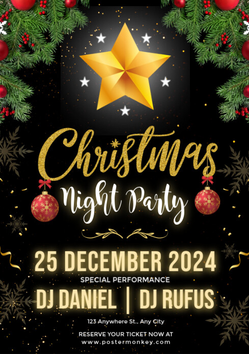 Plantilla de Black Maximalist Christmas Night Party A4 | PosterMyWall