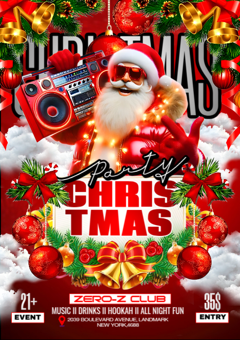 Black Maximalist Christmas Party A4 template