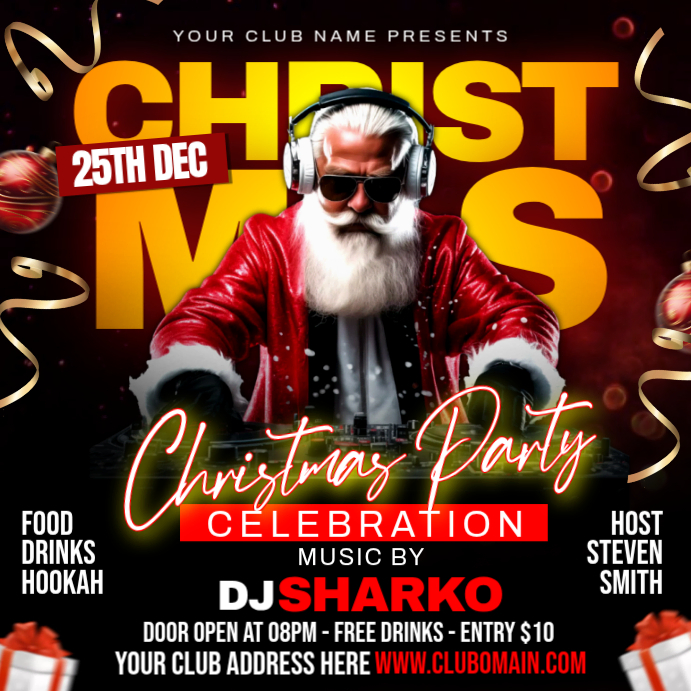 Black Maximalist Christmas Party Instagram Post Template | PosterMyWall