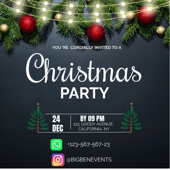 Plantilla de Black Maximalist Christmas Party Invitation Instagram Post ...