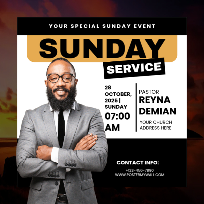 Black Maximalist Church Sunday Worship Service Instagram Post Template ...