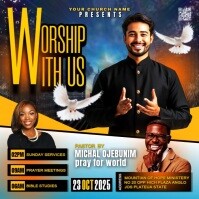 Black Maximalist Church Worship Flyer Square (1:1) template