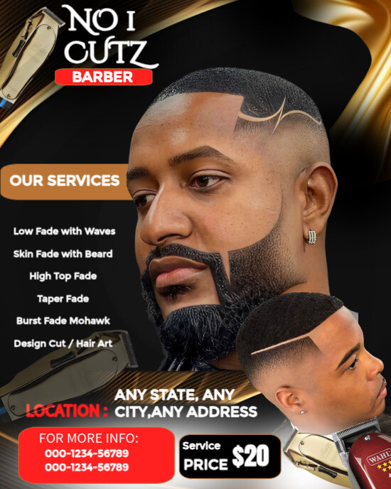 Black Maximalist Clean Cutz Barber – Premium Fade & Beard Grooming Flyer Instagram Portrait template