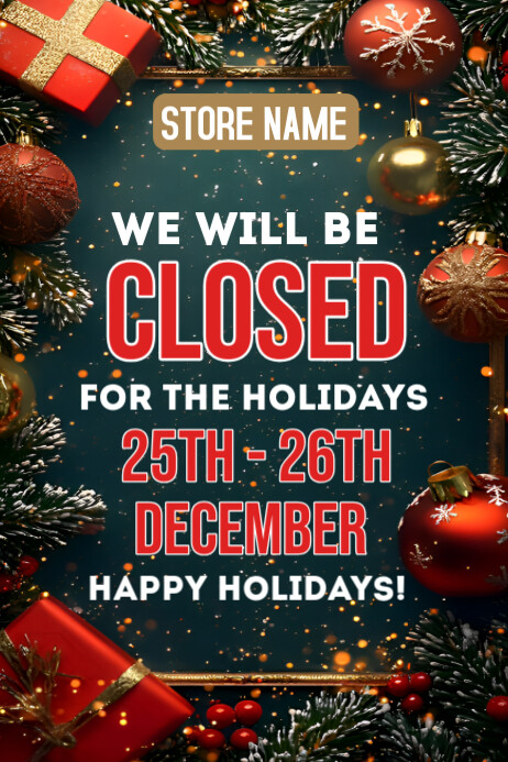Black Maximalist Closed For Christmas Poster Template | PosterMyWall