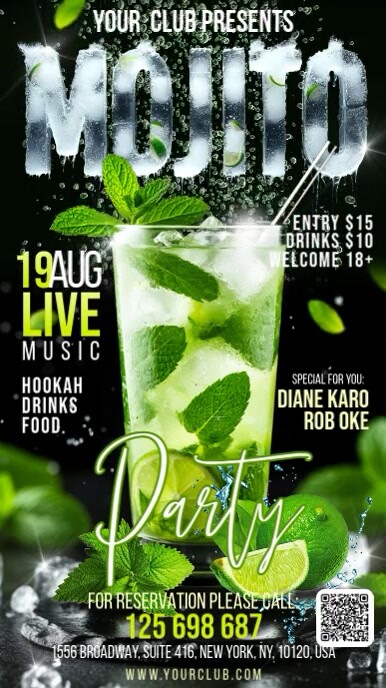 Black Maximalist Cocktail Mojito Digital Display (9:16) template