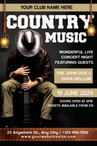 Black Maximalist Country Music Poster, countr template