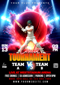Black Maximalist Cricket Tournament Flyer A2 template
