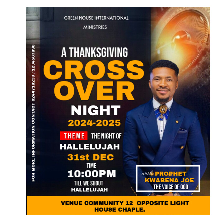 Black Maximalist Cross Over 31st Night Church Service  Instagram Post template