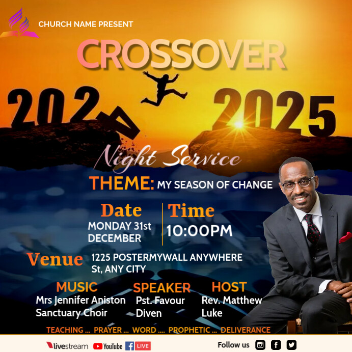 Black Maximalist Crossover Night Service Flyer  Instagram Post template