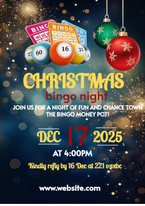 Black Maximalist Custom Editable Christmas Bingo Night  A4 template