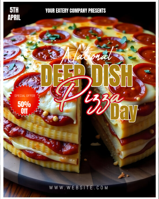 Black Maximalist Deep Dish Pizza Day Instagram Portrait template