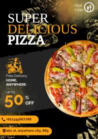 Black Maximalist Delicious Pizza A2 template