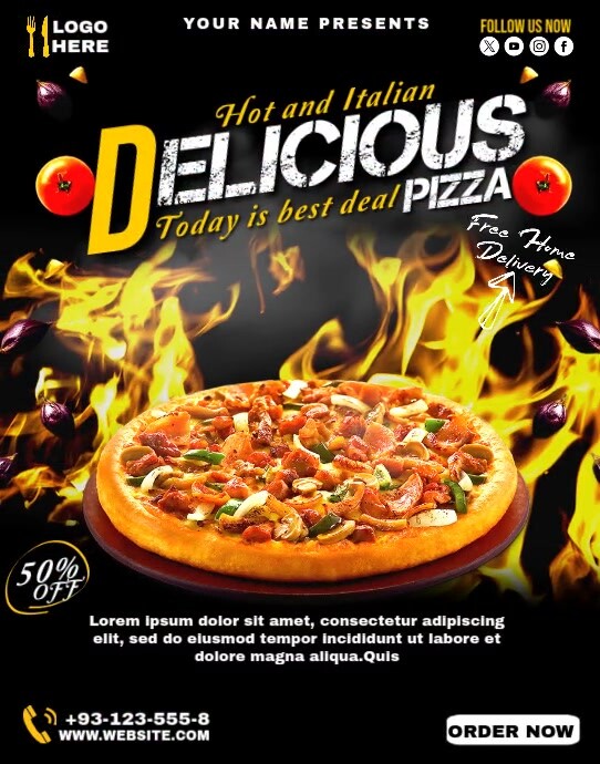 Black Maximalist Delicious Pizza Flyer Poster/wallboard Plakkaat/Muurbord template