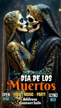 Black Maximalist Dia De Los Muertos Day Of The Dead Whatsapp Status template