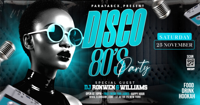 Black Maximalist Disco Night Club Party Facebook Shared Image delt Facebook-billede template