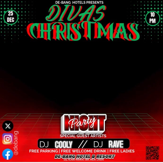 Plantilla de Black Maximalist Divas Christmas Night Party Instagram ...