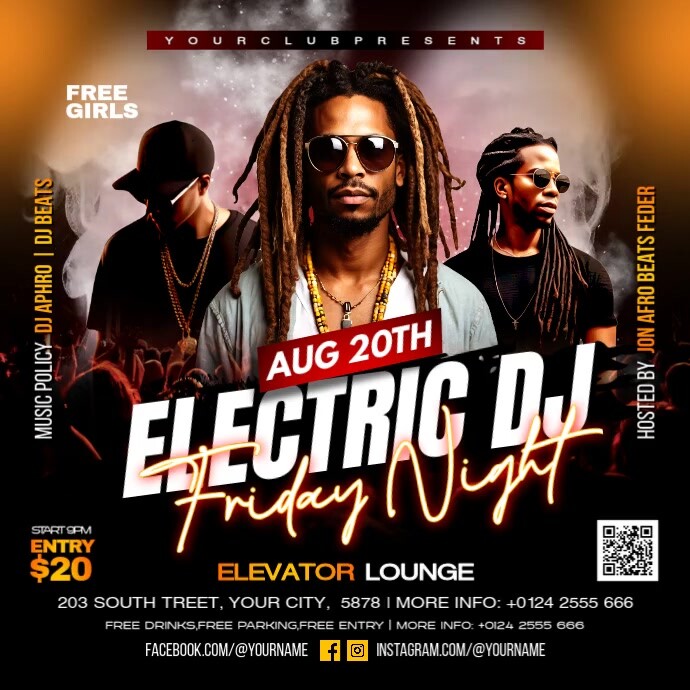 Black Maximalist Dj Friday Night Square (1:1) template