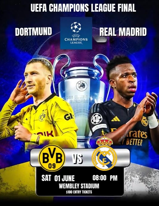 Black Maximalist Dortmund Vs Real Madrid Ucl Template | PosterMyWall