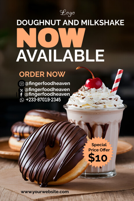 Black Maximalist Doughnuts And Milkshake  Pos Poster template