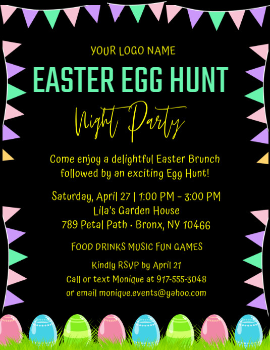 Black Maximalist Easter Egg Hunt Party Invitation Flyer (us Letter) Pamflet (VSA Brief) template