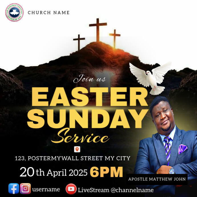 Black Maximalist Easter Sunday Service  Instagram Post template