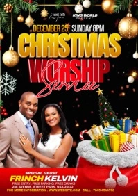 Black Maximalist Editable Christmas Flyer For Church Worship Service, A3 template