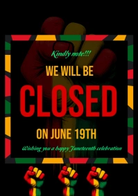 Black Maximalist Editable Juneteenth Closed Sign  A4 template