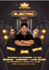 Black Maximalist Electro Night Party A4 template