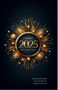 Black Maximalist Elegant Happy New Year 2025 Logo Half Page Wide template