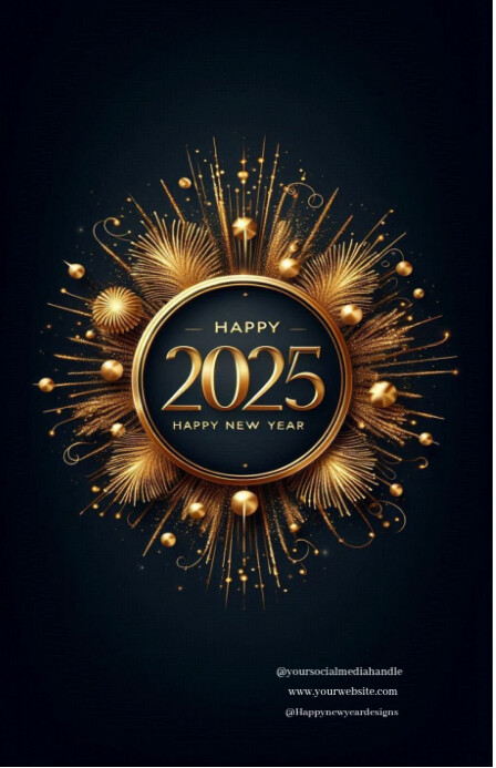 Black Maximalist Elegant Happy New Year 2025 Logo Half Page Wide Halbe Seite breit template