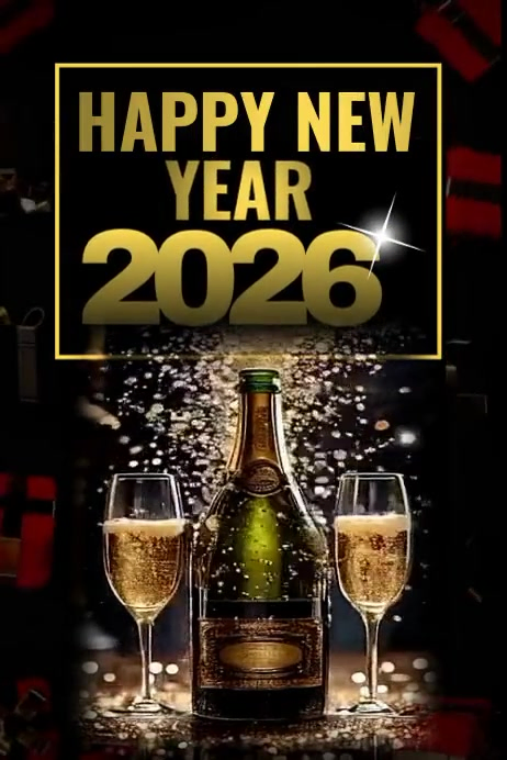 Black Maximalist Elegant Happy New Year 2026 Champagne Poster Template ...