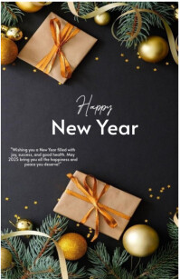 Black Maximalist Elegant Happy New Year Greeting Card Half Page Wide template