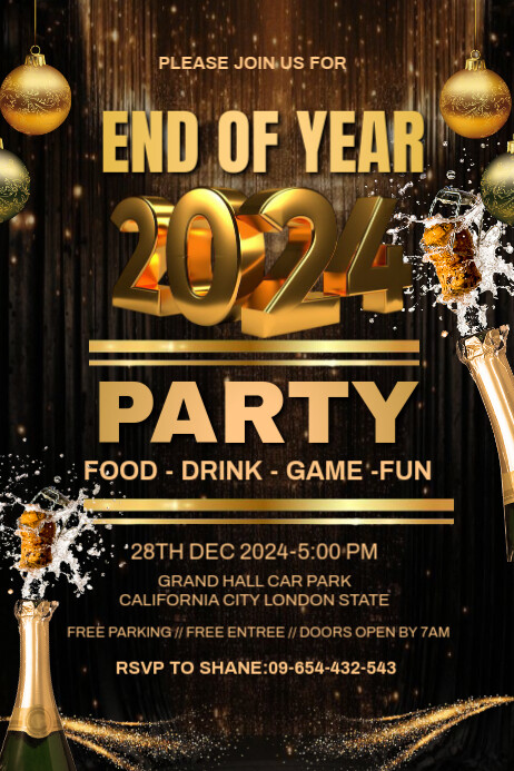 Black Maximalist End Of Year 2024 Party Invitation Template Poster
