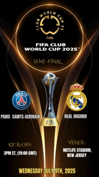 Black Maximalist Fifa Club World Cup 2025™ Semi-final Clash Between Paris Saint-germain (psg) Vs Rea Instagram Story template