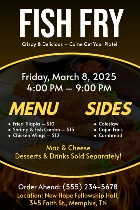 Black Maximalist Fish Fry Poster Cartaz template