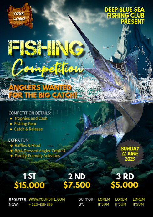 Black Maximalist Fishing Competition A4 Template | PosterMyWall