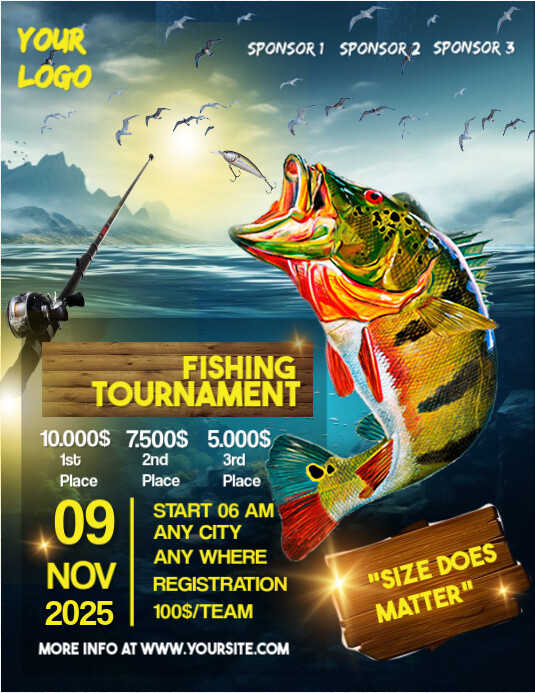 Black Maximalist Fishing Tournament Flyer (us Letter) template