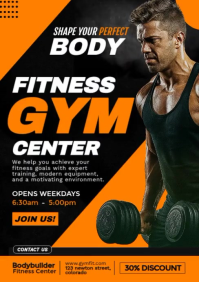 Black Maximalist Fitness Gym Flyer Template A5