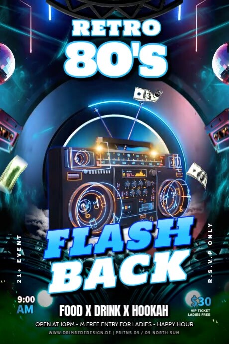Black Maximalist Flashback Party Poster Plakkaat template