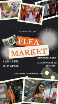 Black Maximalist Flea Market Poster, Flea Market Flyer, Flea Market Poster Template, Flea Market Fly Historia de Instagram