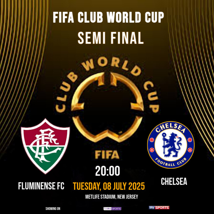 Black Maximalist Fluminense Vs Chelsea Club World Cup Semi Final  Instagram Post template